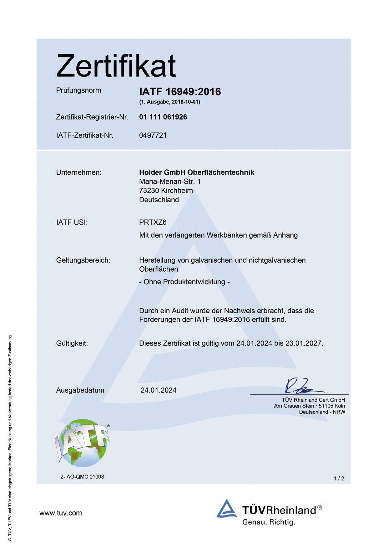 Zertifikat IATF 16949:2016
